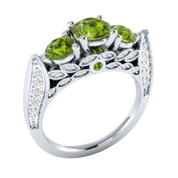 New Beautiful 925 Silver Peridot Diamond Ring